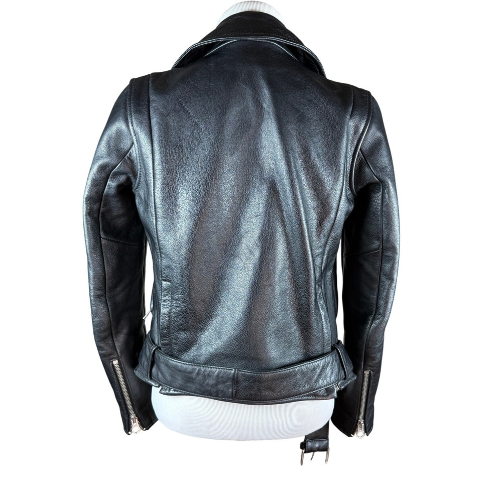 Madewell Black Leather Moto Jacket Biker Style Belted Zip Front XS *Flaw - Picture 4 of 11